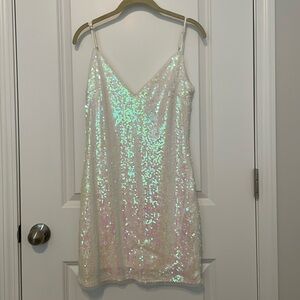 Lulu’s Mirrorball White Iridescent Sequin Mini Dress